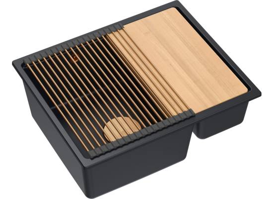 Zlew QUADRON LOGAN 150-U PURE CARBON (czarny mat) + syfon MIEDŹ (HCQL5646U7-C1_U)