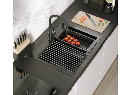Zlew QUADRON LUKE 110 WORKSTATION stal szczotkowana INOX + dozownik + akcesoria (ZH5845BS)