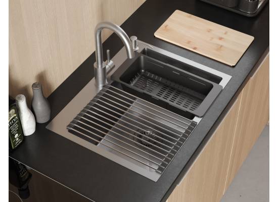 Zlew QUADRON LUKE 110 WORKSTATION stal szczotkowana INOX + dozownik + akcesoria (ZH5845BS)