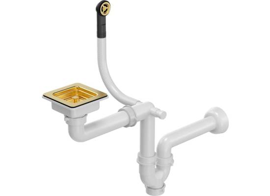 Zlew QUADRON DAVID 40 SILVER STONE (szary) + syfon ZŁOTY (HQD4242U5-G1)