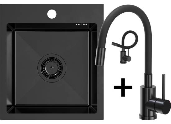 __WYSYŁKA 48H*__ | Zestaw QUADRON | LUKE 90 czarna stal szczotkowana (BLACK INOX) + MAGGIE black metal/czarny (ZH4045PVDBLM_3323503PVDBLM)