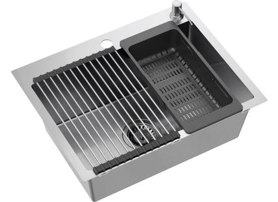 Zlew QUADRON LUKE 110 WORKSTATION stal szczotkowana INOX + dozownik + akcesoria (ZH5845BS)
