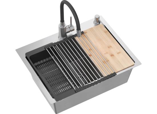 Zlew QUADRON LUKE 110 WORKSTATION stal szczotkowana INOX + dozownik + akcesoria (ZH5845BS)
