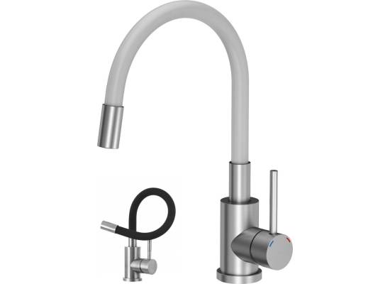 Bateria QUADRON MAGGIE stal szczotkowana (INOX) + wąż BIAŁY (3323503WH)