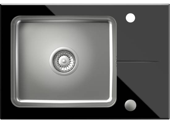 __WYSYŁKA 24H*^__ | Zlew QUADRON HUGH 116 szkło CZARNE + komora INOX (szczotkowana) (ST3564SC1BS)