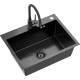 Zestaw QUADRON | LUKE 110 WORKSTATION czarna stal szczotkowana (BLACK INOX) + MAGGIE black metal/czarny + dozownik + akcesoria (ZH5845PVDBLM_3323503PV