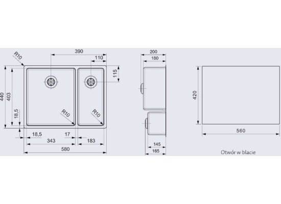 Zlew REGINOX NEW YORK 34X40 + 18X40 stal INOX POLER (R27806)