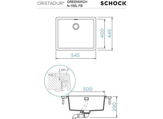 Zlew SCHOCK GREENWICH N-100L-FB BRONZE (na równi z blatem) (Cristadur) | linia STUDIO