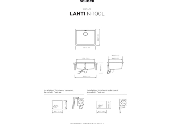 Zlew SCHOCK LAHTI N-100L VANILLA (Cristalite)