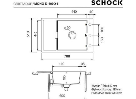 Zlew SCHOCK MONO D-100XS IVY (Cristadur) | linia STUDIO *** zamów wycięcie otworów GRATIS ***