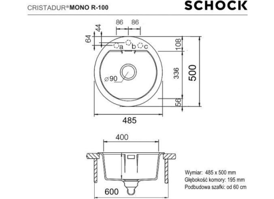 Zlew SCHOCK MONO R-100 MAGMA (Cristadur) *** zamów wycięcie otworów GRATIS ***