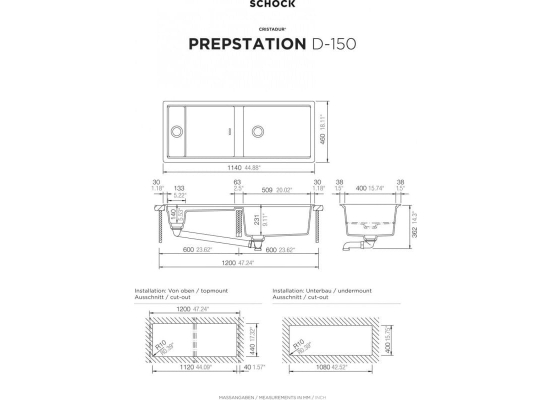 Zlew SCHOCK PREPSTATION D-150-U DUSK (podwieszany pod blat) (Cristadur) | linia STUDIO