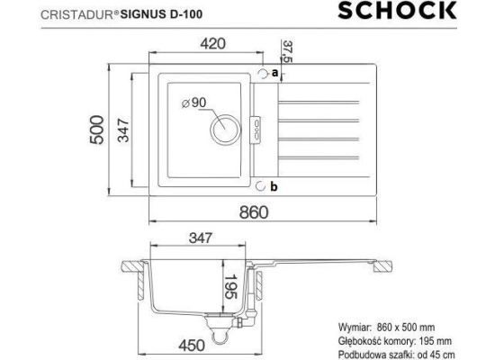 Zlew SCHOCK SIGNUS D-100 PURO (Cristadur) *** zamów wycięcie otworów GRATIS ***