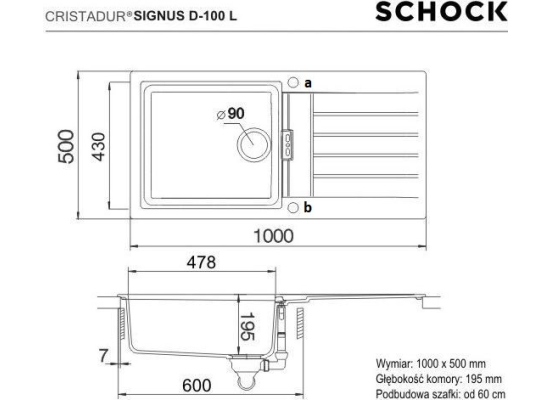 Zlew SCHOCK SIGNUS D-100L STONE (Cristadur) *** zamów wycięcie otworów GRATIS ***
