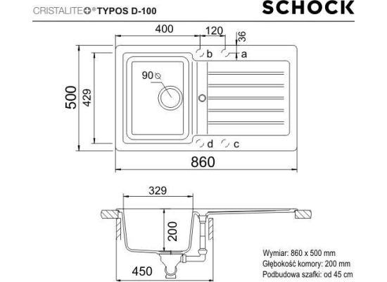 Zlew SCHOCK TYPOS D-100 NERO (Cristalite) *** zamów wycięcie otworów GRATIS ***