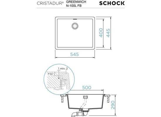 Zlew SCHOCK GREENWICH N-100L-FB STONE (na równi z blatem) (Cristadur)