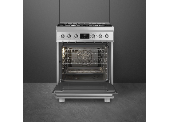 _RABAT_ | Kuchnia z płytą gazową SMEG C6GMX2 stal nierdzewna | 60cm | czyszczenie parowe | linia SYMFONIA | + GRATIS blender BLF03BLEU