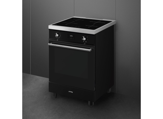 _RABAT_ | Kuchnia z płytą indukcyjną SMEG C6IMBLT2 czarny | 60cm | emalia Ever Clean | linia CONCERTO | + GRATIS blender BLF03BLEU