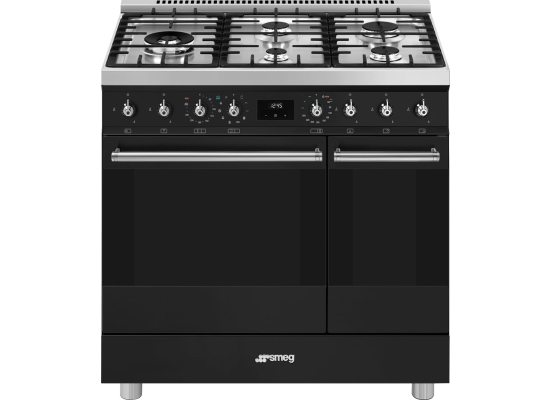 _RABAT_ | Kuchnia z płytą gazową SMEG C92GPMB2 czarny mat | 90cm | czyszczenie pyroliza | linia SYMFONIA | + GRATIS robot SMF05BLEU