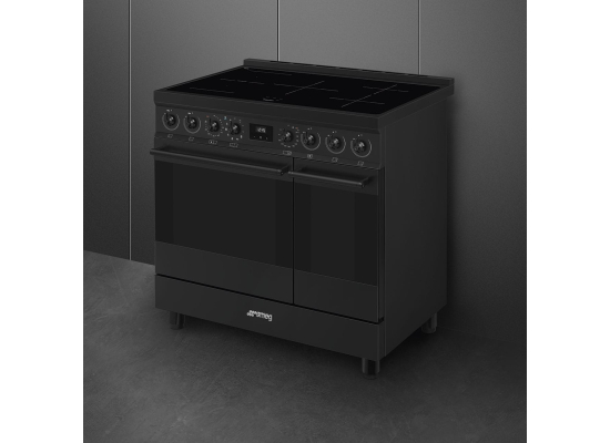 _RABAT_ | Kuchnia z płytą indukcyjną SMEG C92IPN2 czarny mat | 90cm | czyszczenie pyroliza | linia SYMFONIA | + GRATIS robot SMF05BLEU