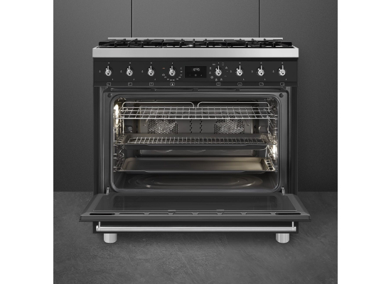 _RABAT_ | wysyłka 24H* | Kuchnia z płytą gazową SMEG C9GMMB2 czarny mat | 90cm | emalia Ever Clean | linia SYMFONIA | + GRATIS blender BLF03BLEU