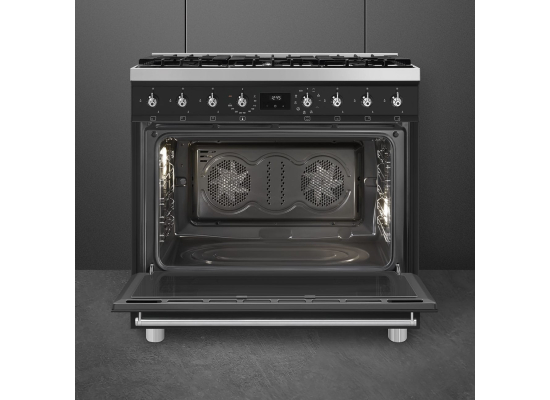 _RABAT_ | wysyłka 24H* | Kuchnia z płytą gazową SMEG C9GMMB2 czarny mat | 90cm | emalia Ever Clean | linia SYMFONIA | + GRATIS blender BLF03BLEU