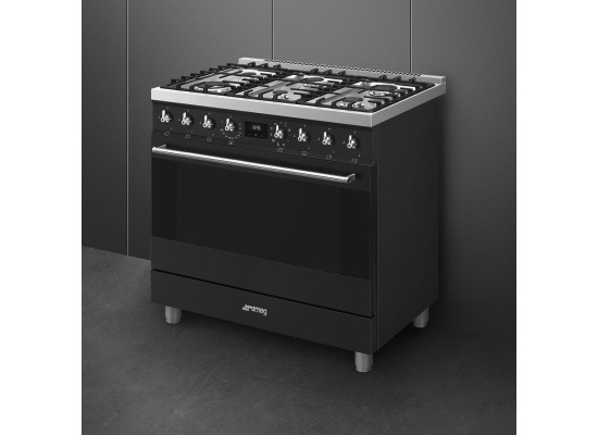 _RABAT_ | wysyłka 24H* | Kuchnia z płytą gazową SMEG C9GMMB2 czarny mat | 90cm | emalia Ever Clean | linia SYMFONIA | + GRATIS blender BLF03BLEU