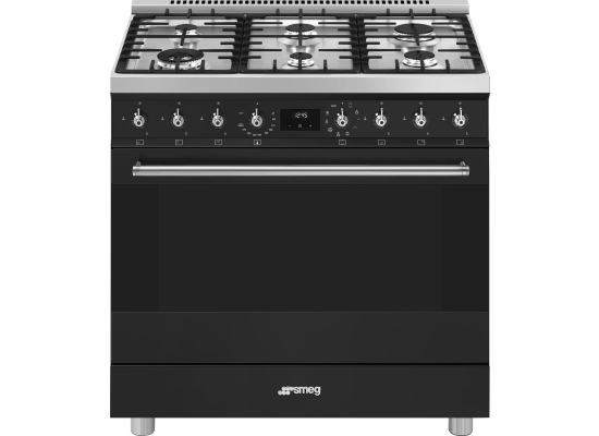 _RABAT_ | wysyłka 24H* | Kuchnia z płytą gazową SMEG C9GMMB2 czarny mat | 90cm | emalia Ever Clean | linia SYMFONIA | + GRATIS blender BLF03BLEU