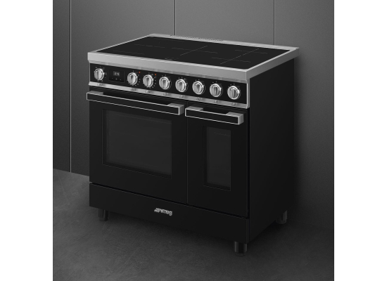 _RABAT_ | Kuchnia z płytą indukcyjną SMEG CPF92IMBL czarny | 90cm | czyszczenie parowe | linia PORTOFINO | + GRATIS robot SMF05BLEU