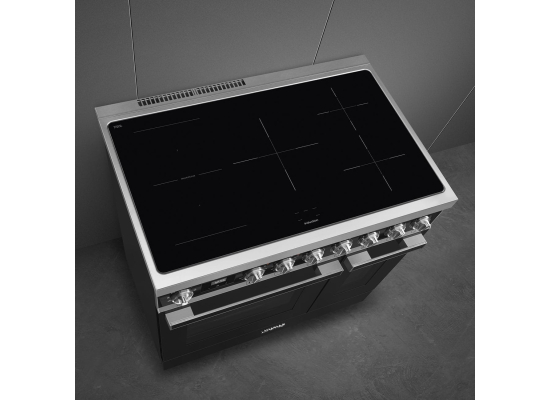 _RABAT_ | Kuchnia z płytą indukcyjną SMEG CPF92IMBL czarny | 90cm | czyszczenie parowe | linia PORTOFINO | + GRATIS robot SMF05BLEU