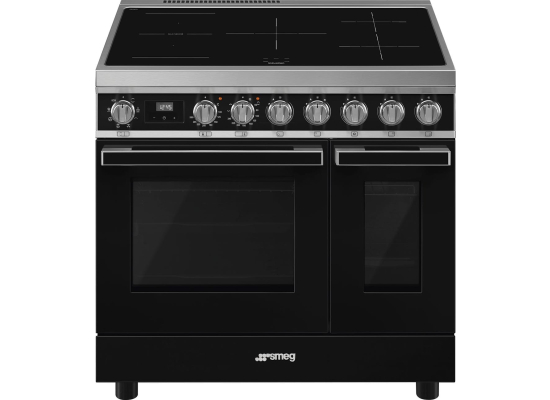 _RABAT_ | Kuchnia z płytą indukcyjną SMEG CPF92IMBL czarny | 90cm | czyszczenie parowe | linia PORTOFINO | + GRATIS robot SMF05BLEU