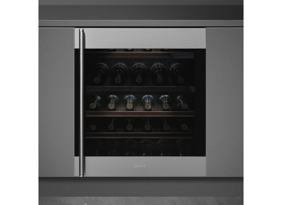 Winiarka do zabudowy SMEG CVI338RX3 stal niedzewna + szkło CZARNE | zawias PRAWY | 82cm | 38 butelek | 2 strefy | linia CLASSICA