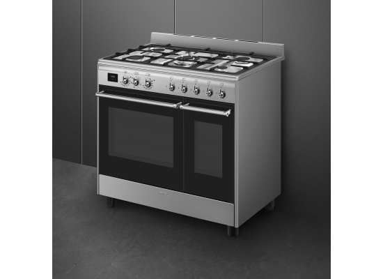 _RABAT_ | Kuchnia z płytą gazową SMEG CX92GM stal nierdzewna | 90cm | czyszczenie parowe | linia CONCERTO | + GRATIS blender BLF03BLEU