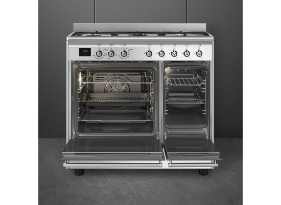 _RABAT_ | Kuchnia z płytą gazową SMEG CX92GM stal nierdzewna | 90cm | czyszczenie parowe | linia CONCERTO | + GRATIS blender BLF03BLEU
