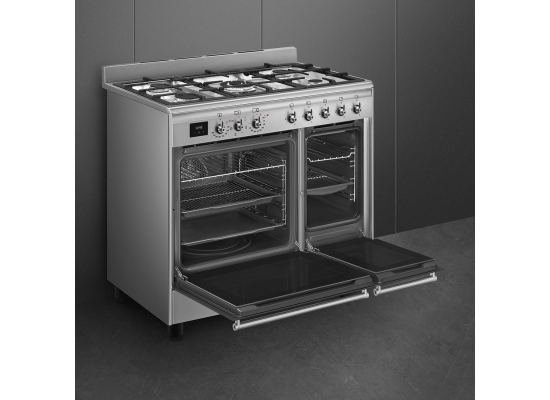 _RABAT_ | Kuchnia z płytą gazową SMEG CX92GM stal nierdzewna | 90cm | czyszczenie parowe | linia CONCERTO | + GRATIS blender BLF03BLEU