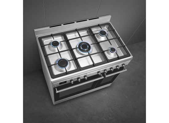 _RABAT_ | Kuchnia z płytą gazową SMEG CX92GM stal nierdzewna | 90cm | czyszczenie parowe | linia CONCERTO | + GRATIS blender BLF03BLEU