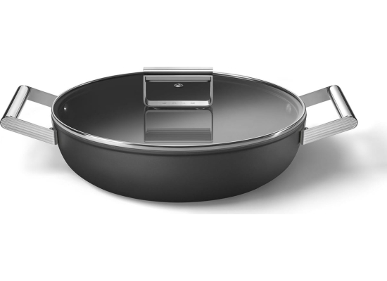 _RABAT_ | Patelnia głęboka z pokrywką SMEG DPF2812BLM czarny mat | 28cm