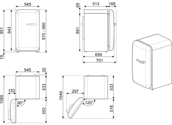 _RABAT_ | Lodówka wolnostojąca SMEG FAB10LWH6 biały | zawias LEWY | 96cm | linia 50's STYLE