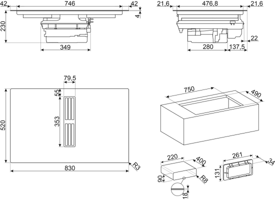 _RABAT_ | Płyta indukcyjna z okapem SMEG HOBD482D2 czarne szkło | 83cm | 650 m3/h | linia UNIVERSAL