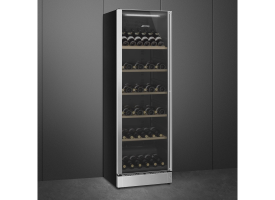 _RABAT_ | Winiarka wolnostojąca SMEG SCV115GS stal niedzewna + czarny | zawiasy LEWE | 185cm | 197 butelek | 2 strafy | linia UNIVERSAL
