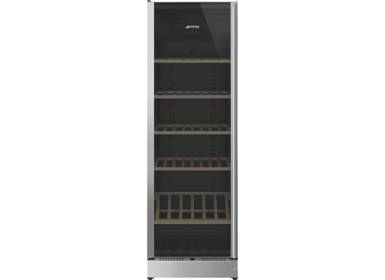 _RABAT_ | Winiarka wolnostojąca SMEG SCV115GS stal niedzewna + czarny | zawiasy LEWE | 185cm | 197 butelek | 2 strafy | linia UNIVERSAL
