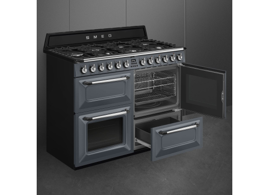 _RABAT_ | Kuchnia z płytą gazową SMEG TR4110GR niebieskoszary | 110cm | czyszczenie parowe | linia VICTORIA | + GRATIS robot SMF05BLEU