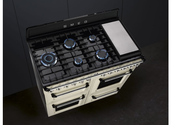 _RABAT_ | Kuchnia z płytą gazową SMEG TR4110P1 kremowy | 110cm | czyszczenie parowe | linia VICTORIA | + GRATIS robot SMF05BLEU