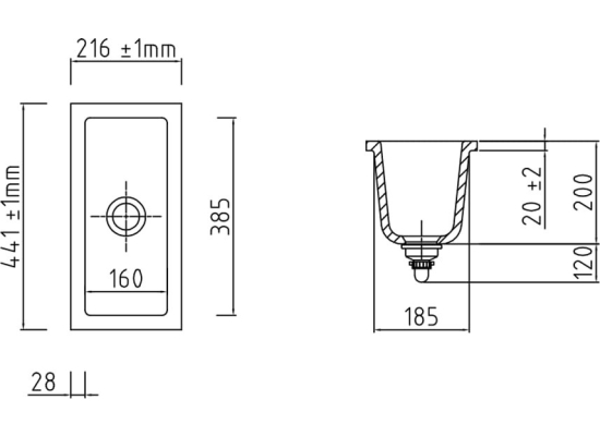 Zlew SystemCeram KARA 57-F/O LAVA 80 (51020180)